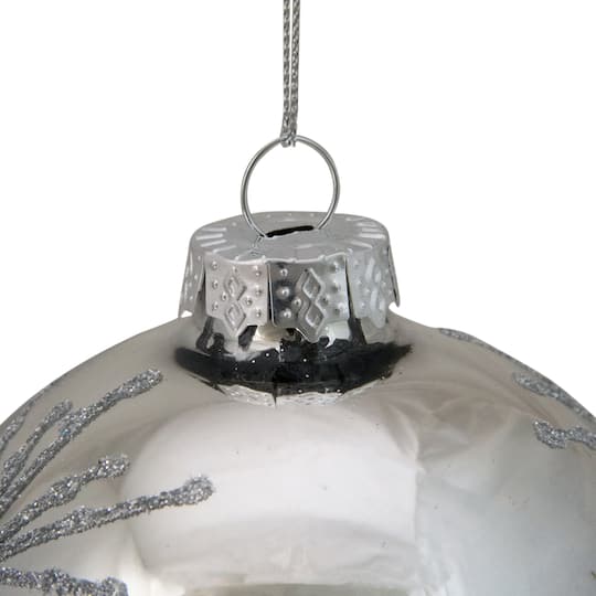 4" Shiny Silver Mirrored Glitter Snowflakes Ball Ornament